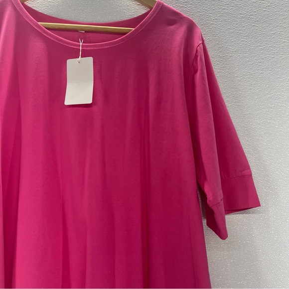 Summer Tops for Women Fashion Loose Fitting Mid Sleeve Crewneck Cotton T Shirts - Picture 5 of 11